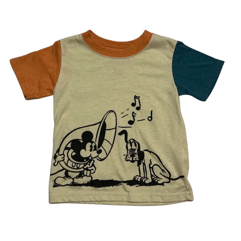 Disney Jr. T-Shirt 18 Months Mickey Mouse and Pluto Music Graphic Print Beige